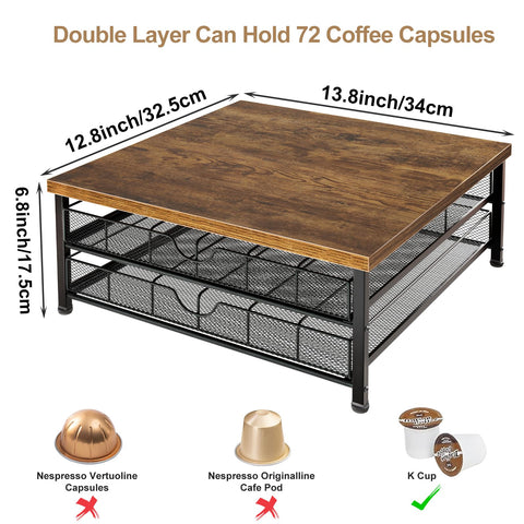 BSTSLL coffee pod storage side angle demonstrates sturdy wood top and durable frame.