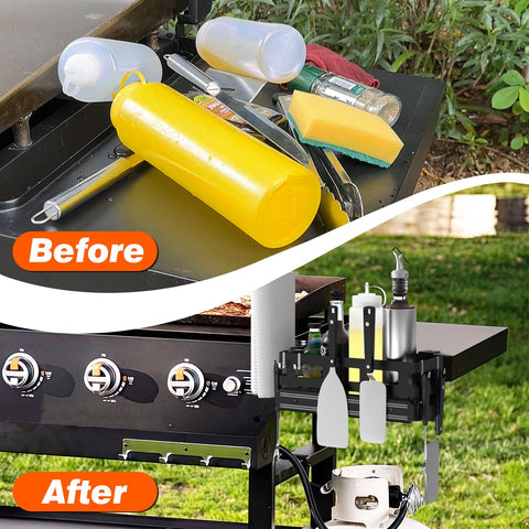 BSTTEK Griddle Caddy magnetic tool holder stores grilling tools securely.