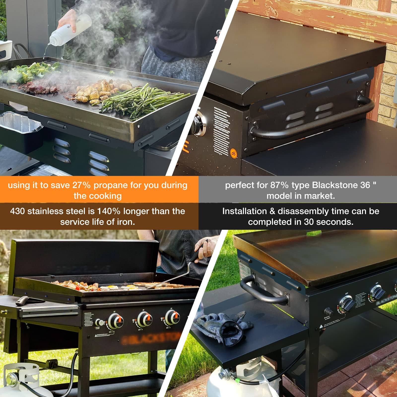 BSTTEK short-side wind guard blocks wind and conserves heat on a Blackstone griddle