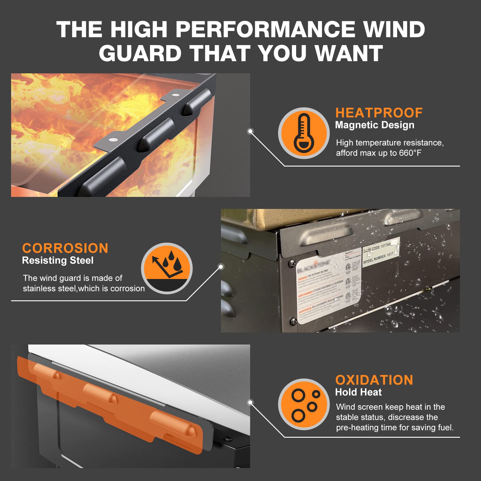 BSTTEK wind guards mounted on Blackstone griddle showcase quick magnetic installation