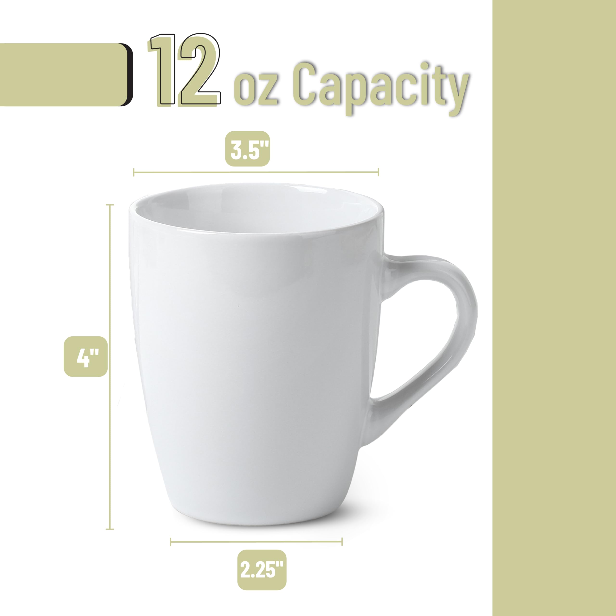 BTaT white coffee mugs 12oz set ergonomic with large handle for comfortable sipping