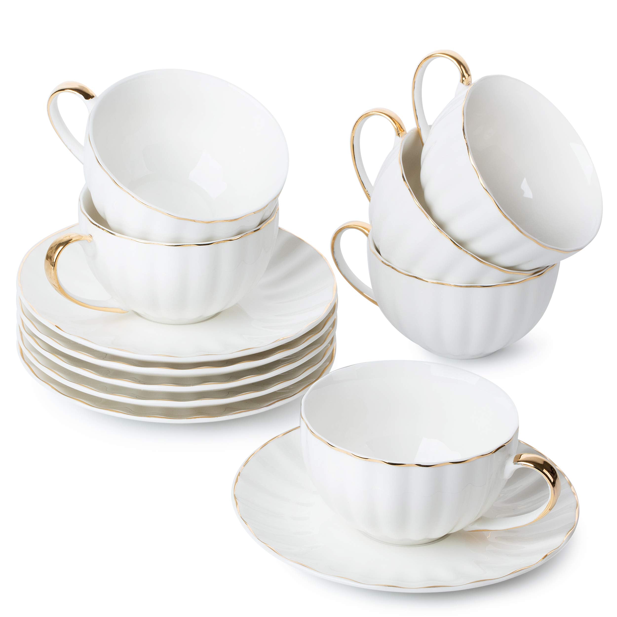 BTaT white porcelain tea cups and saucers showcase a glossy finish for everyday elegance.