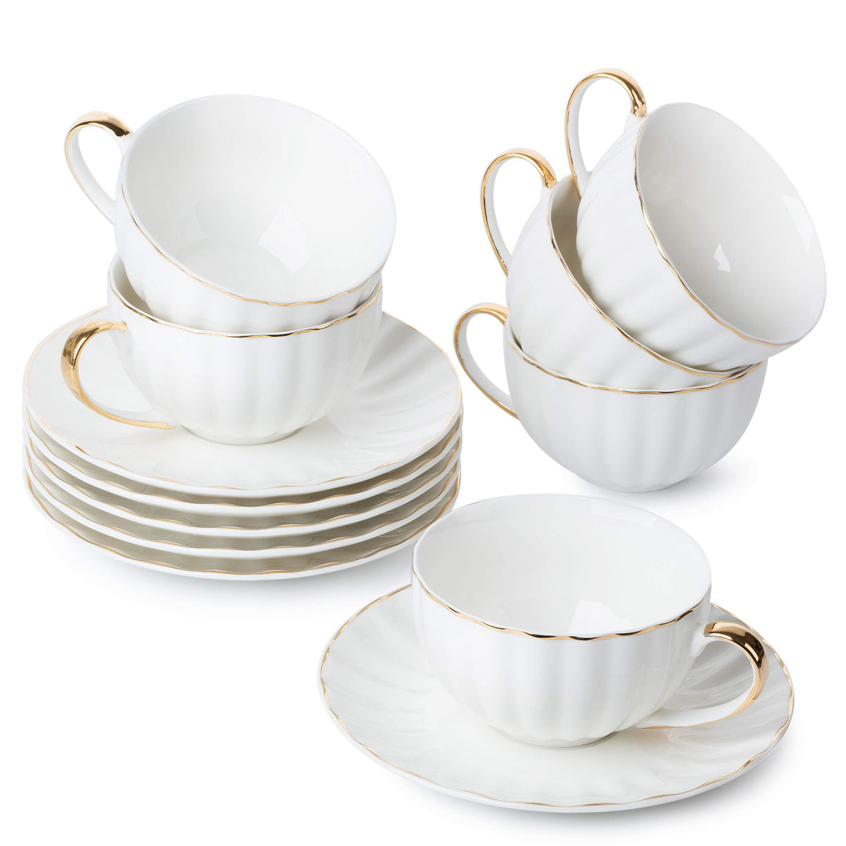 BTaT white porcelain tea cups and saucers showcase a glossy finish for everyday elegance.