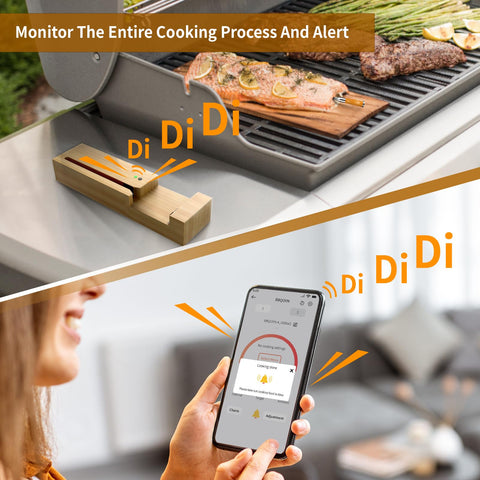 Btclink wireless design supports monitoring from grill, oven, or rotisserie.