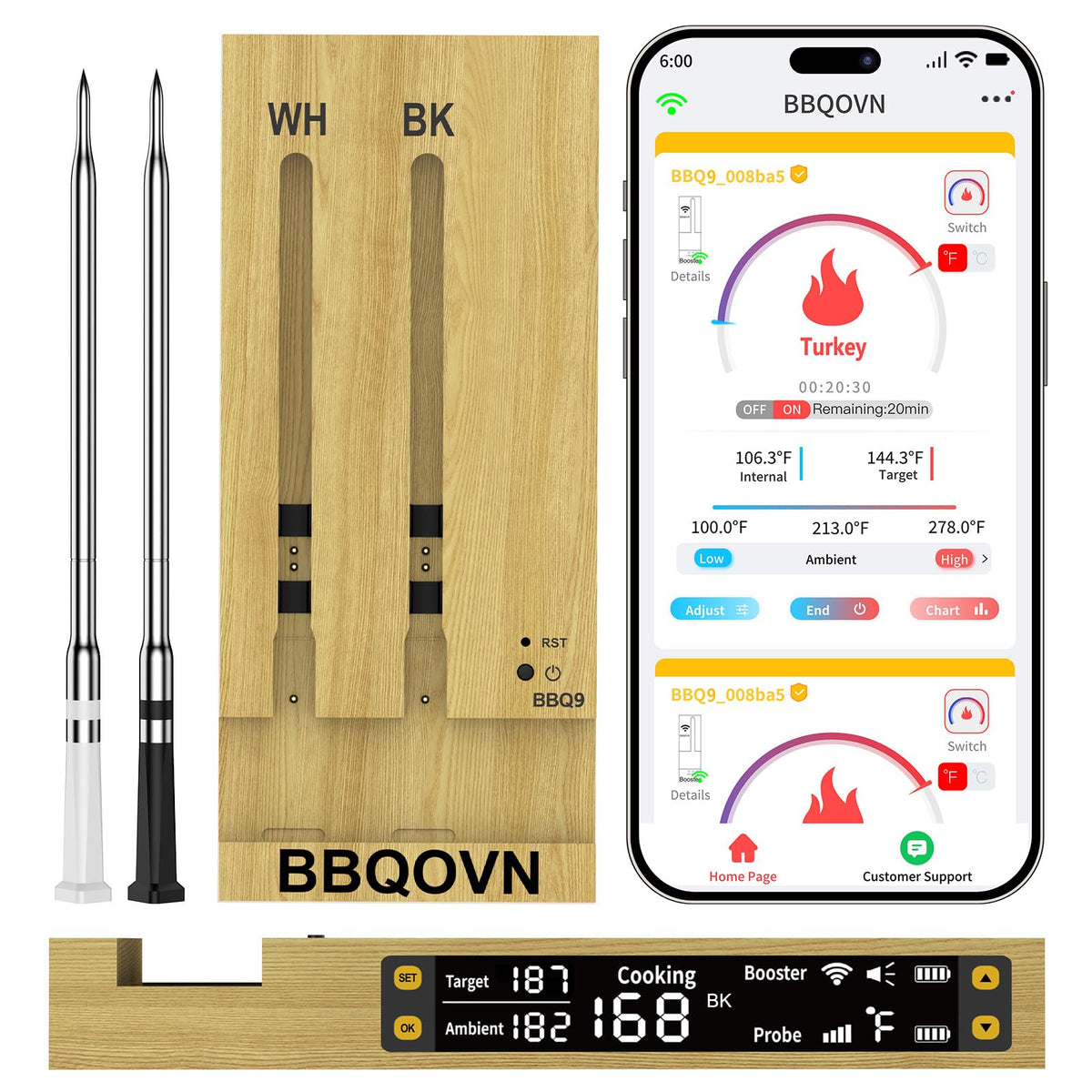 Btclink WiFi meat thermometer with unlimited-range monitoring for BBQ