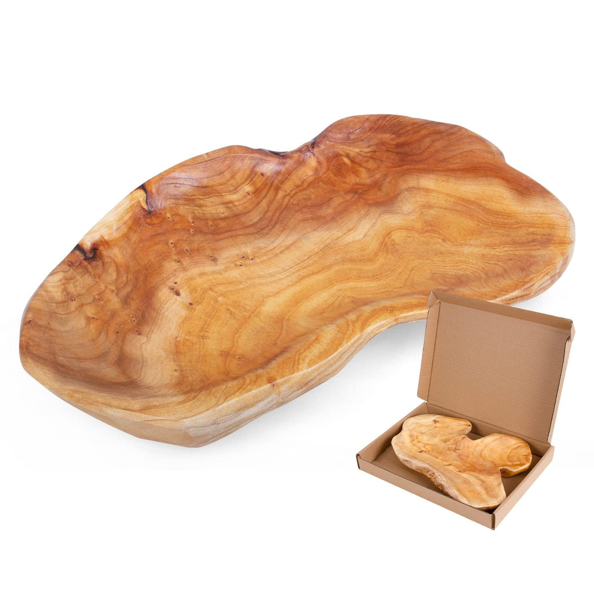 BTEOBFY natural wood fruit bowl 11-13 inch displays fresh fruit beautifully.