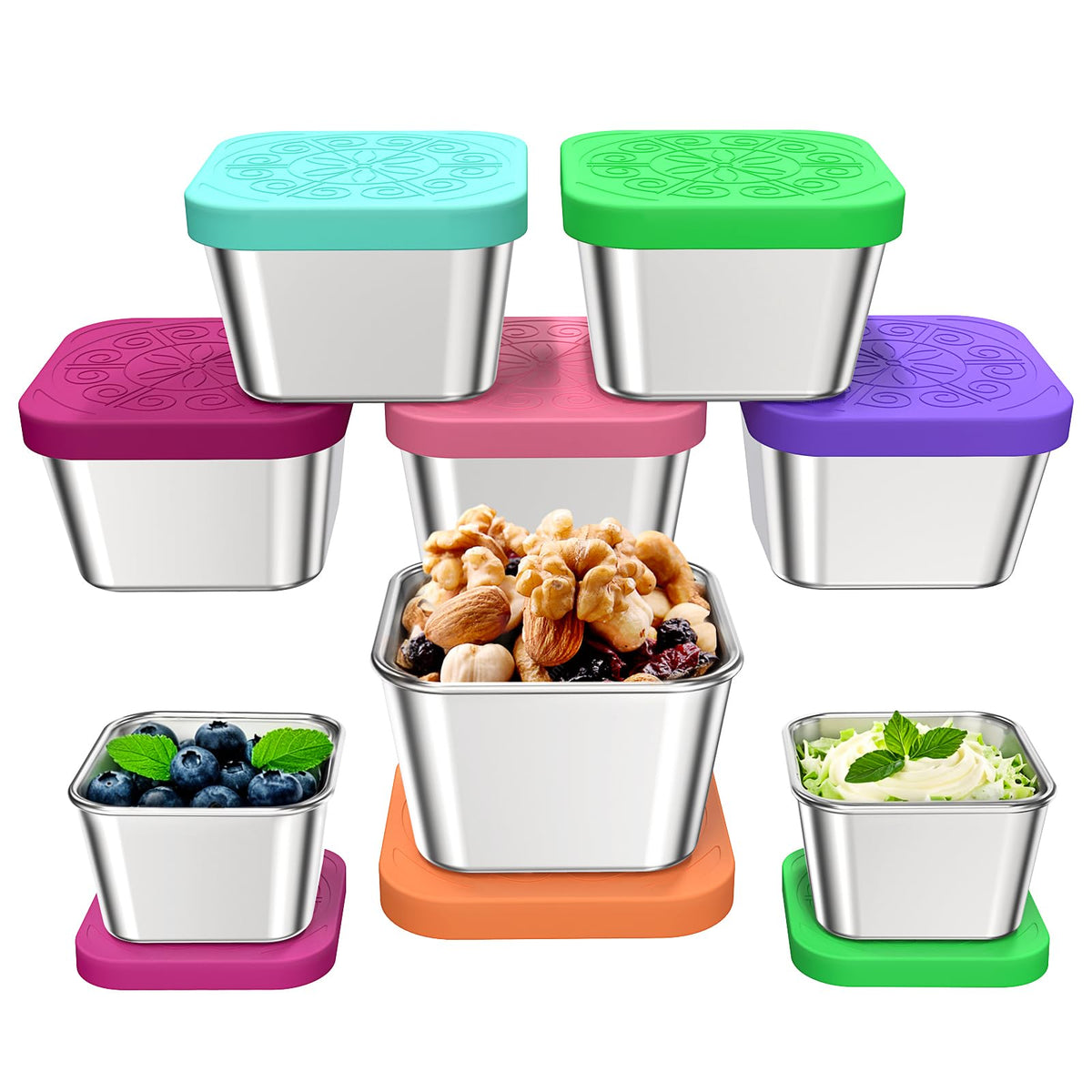 BTIFU 8-pack 6oz stainless steel snack containers for portion control