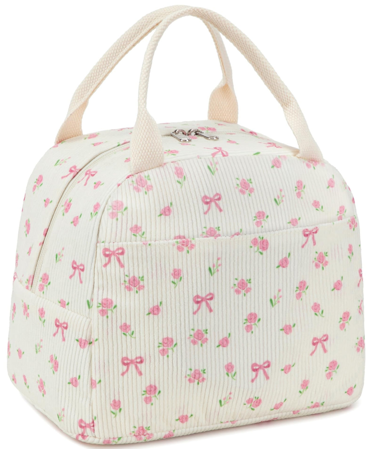 BTOOP lunch bag with pink bow floral shows a spacious main compartment for daily meals on the go