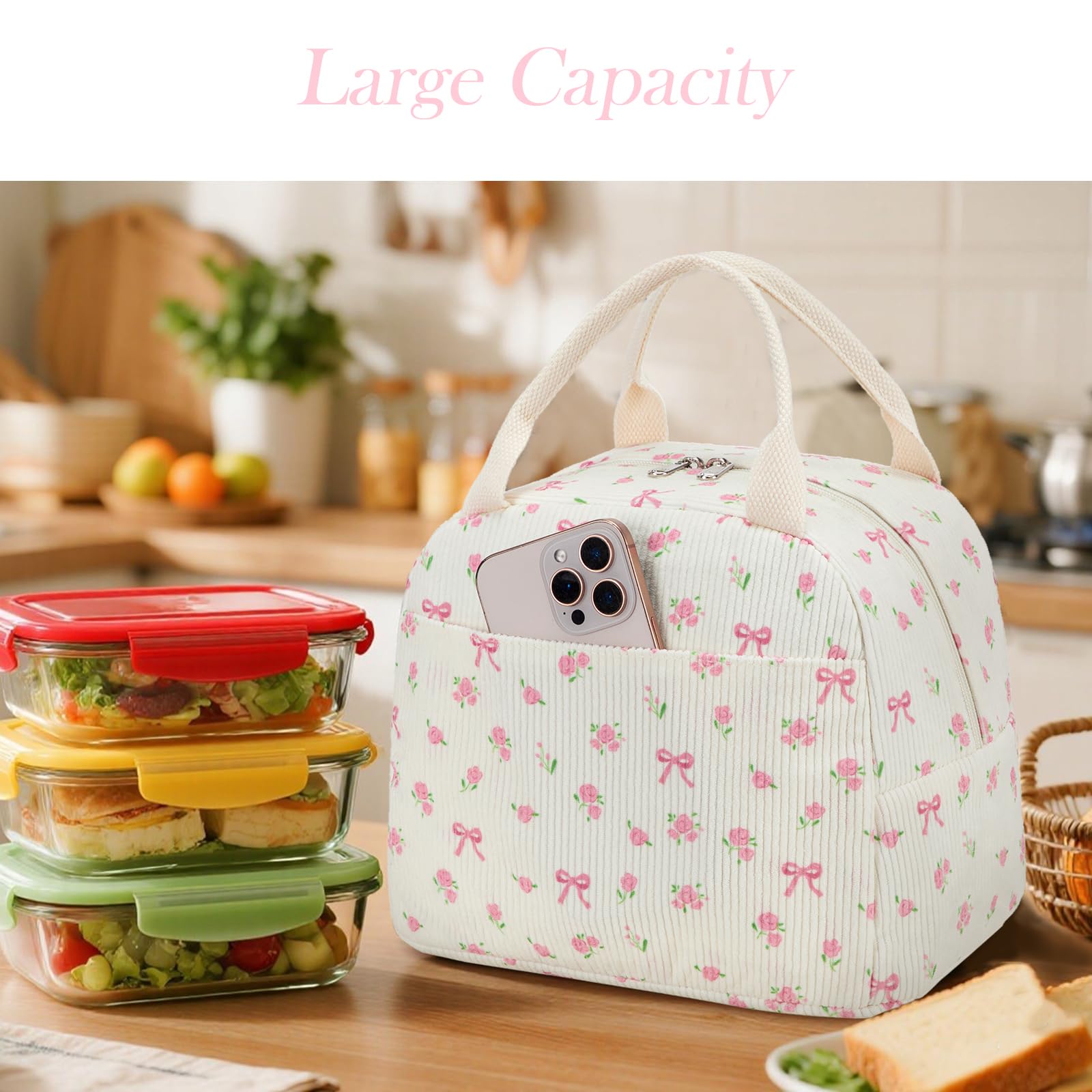 BTOOP versatile pink bow tote suitable for office, travel, or picnic use