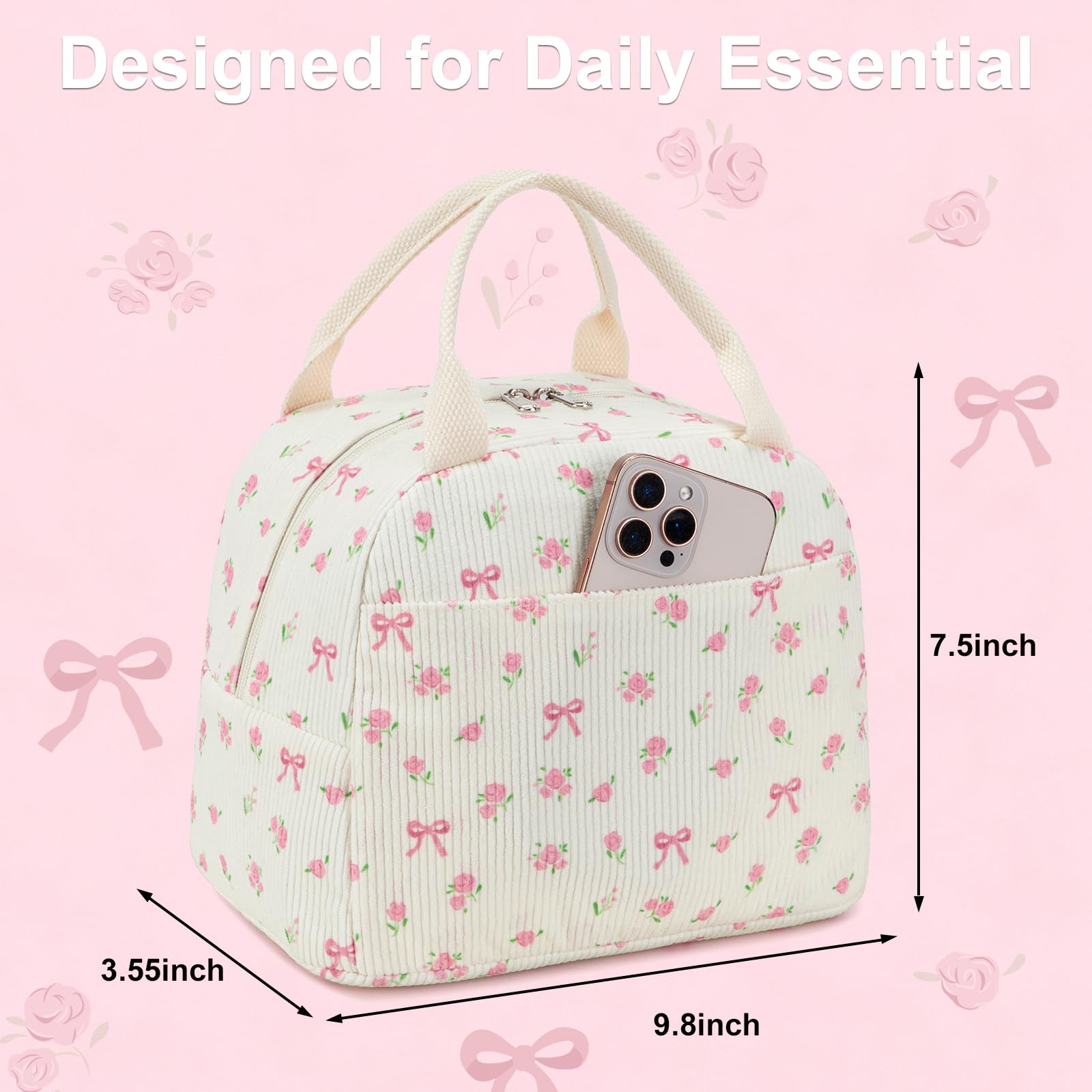 BTOOP lunch bag dimensions illustrate generous capacity for meals