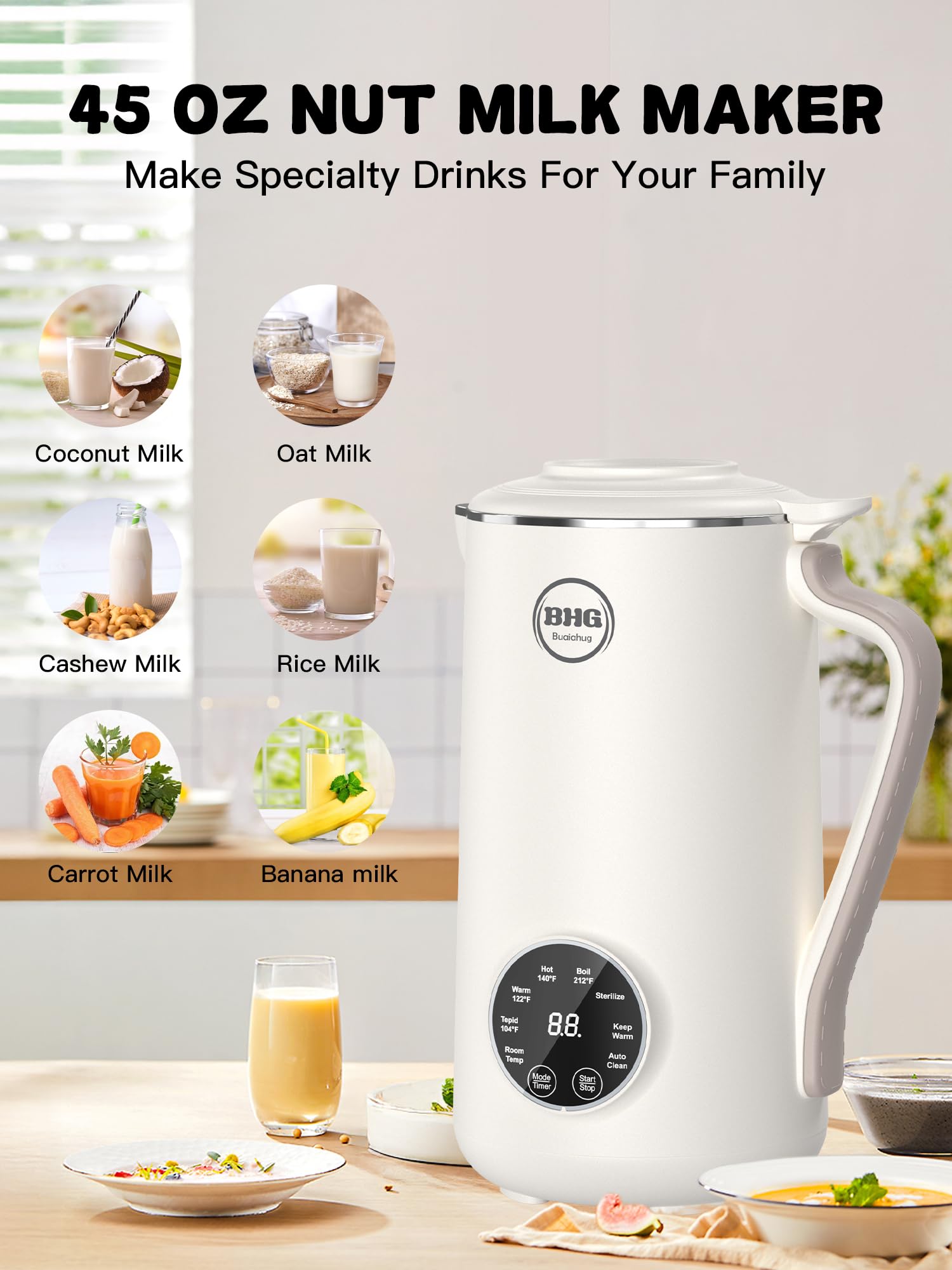 BUAIAHUG 12-blade stainless steel blender delivers smooth, creamy plant milks