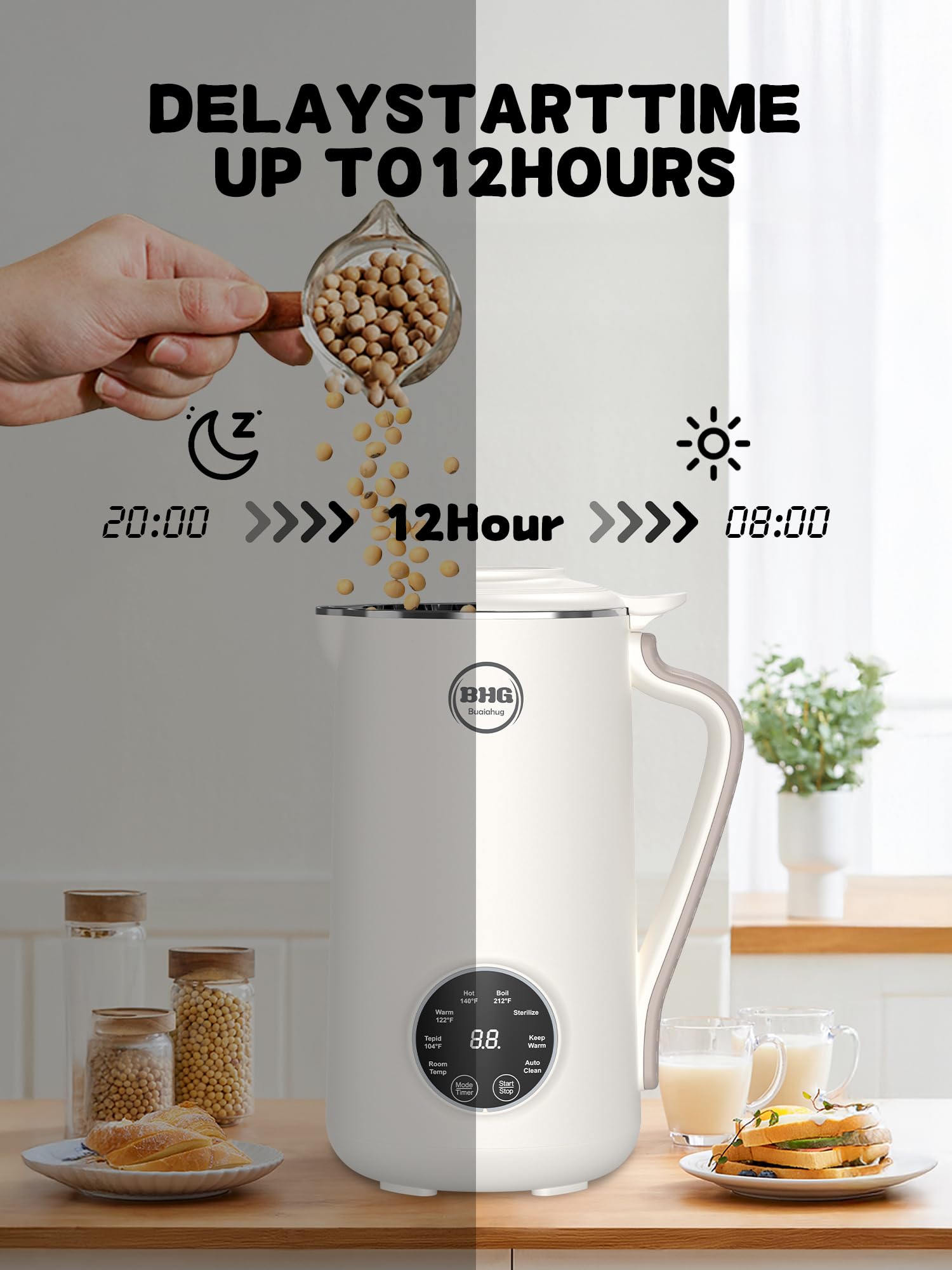 BUAIAHUG hot and boil functions for dairy-free beverages with rich flavors