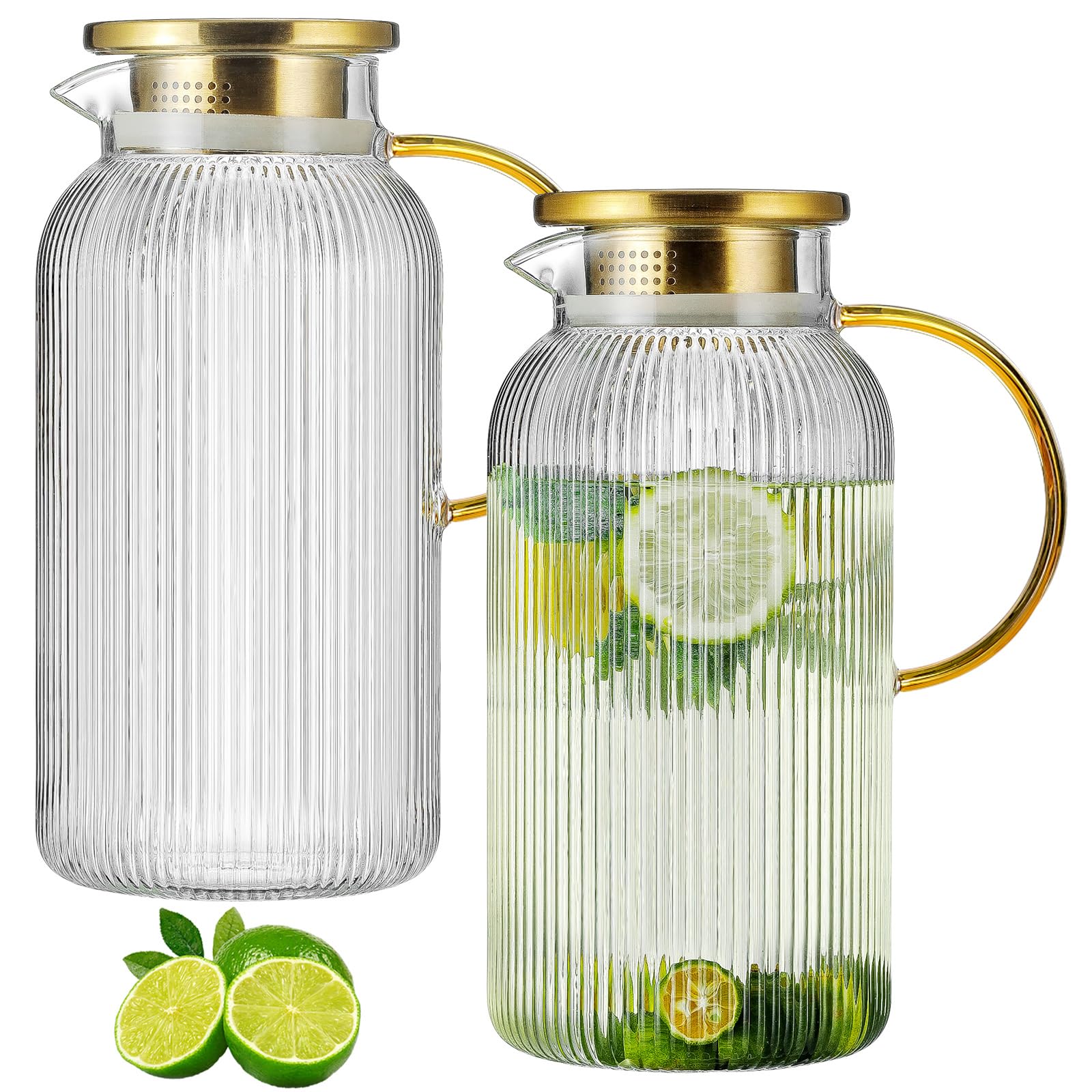 Buaic glass pitcher with yellow handle pouring iced tea and lemonade