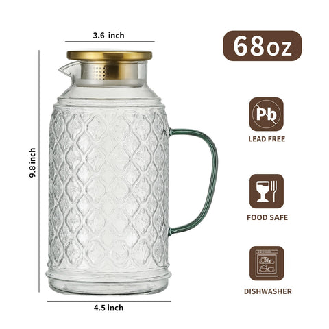Buaic glass pitcher with dual openings lid, pour and filter with ease.