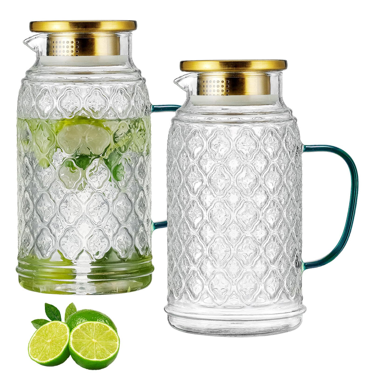 Buaic glass pitcher with lid, front view, clear borosilicate glass ideal for cold drinks.