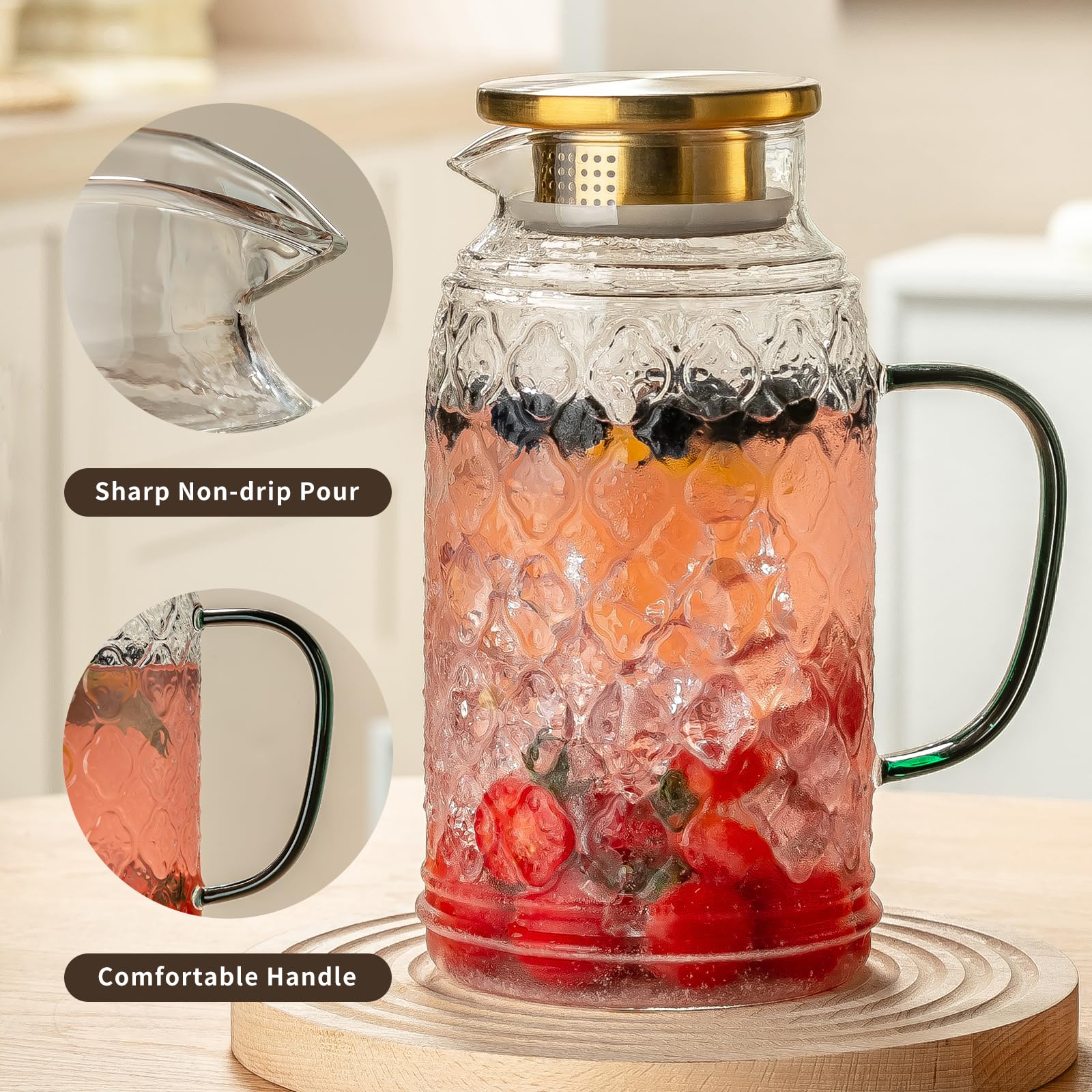 Buaic glass pitcher heat-resistant borosilicate suitable for hot and cold drinks.