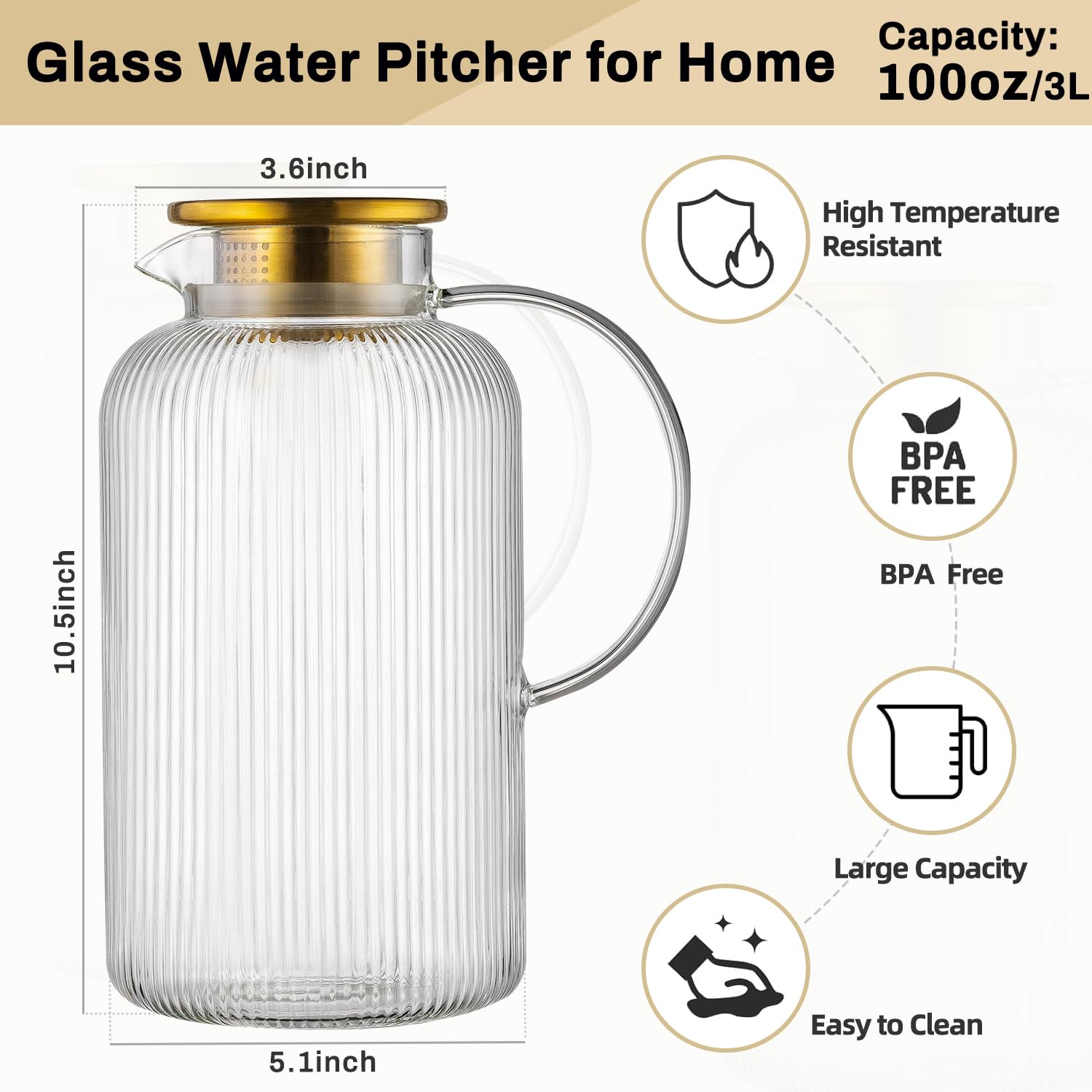 Buaic glass pitcher stripes design enhances table aesthetics while serving beverages.