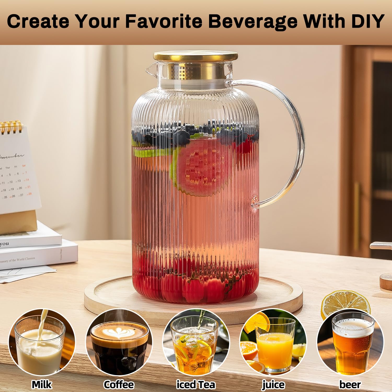 Buaic pitcher lid dual openings enable pouring or filtering with ease.