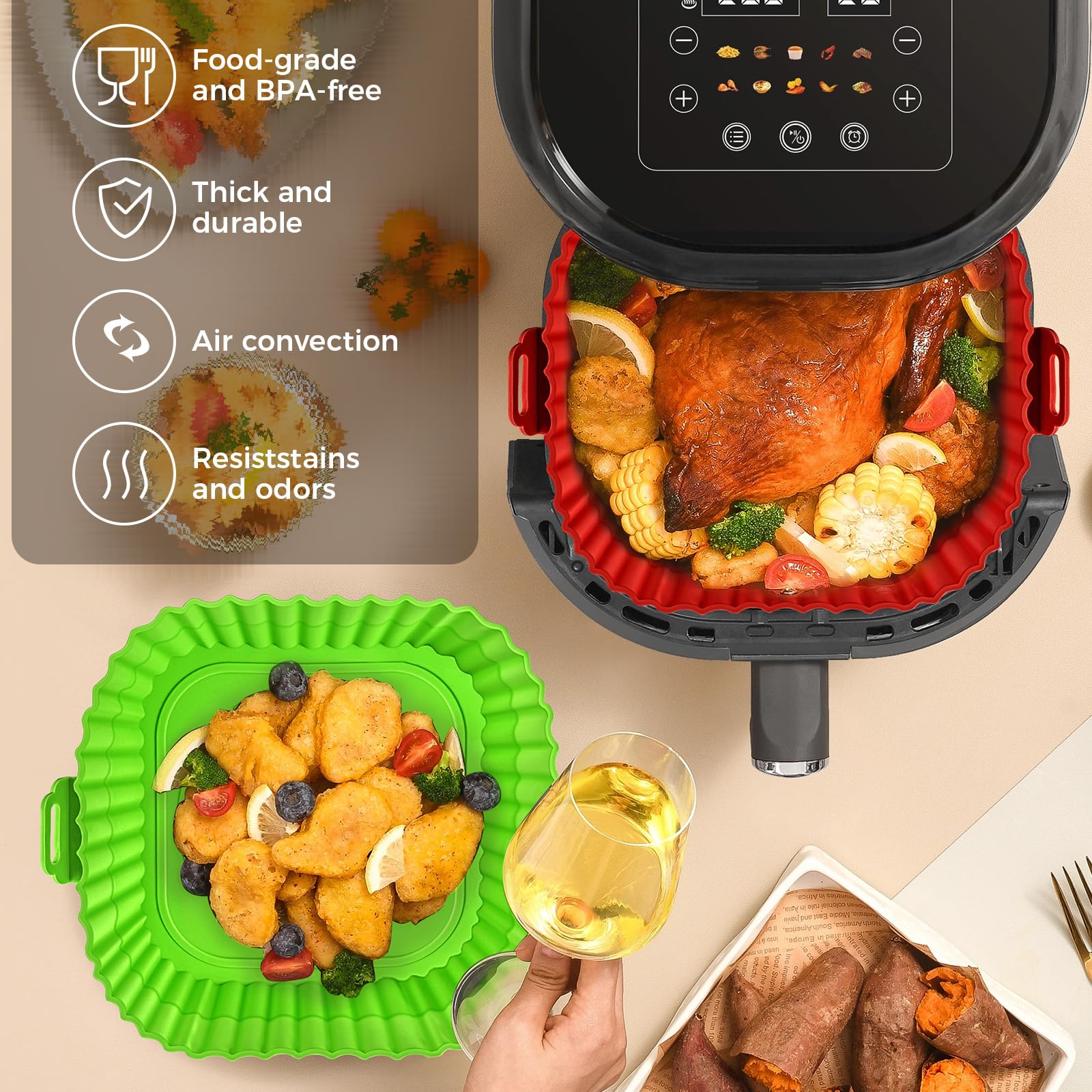 Buauty liner demonstrates even cooking with heat diffusion lines