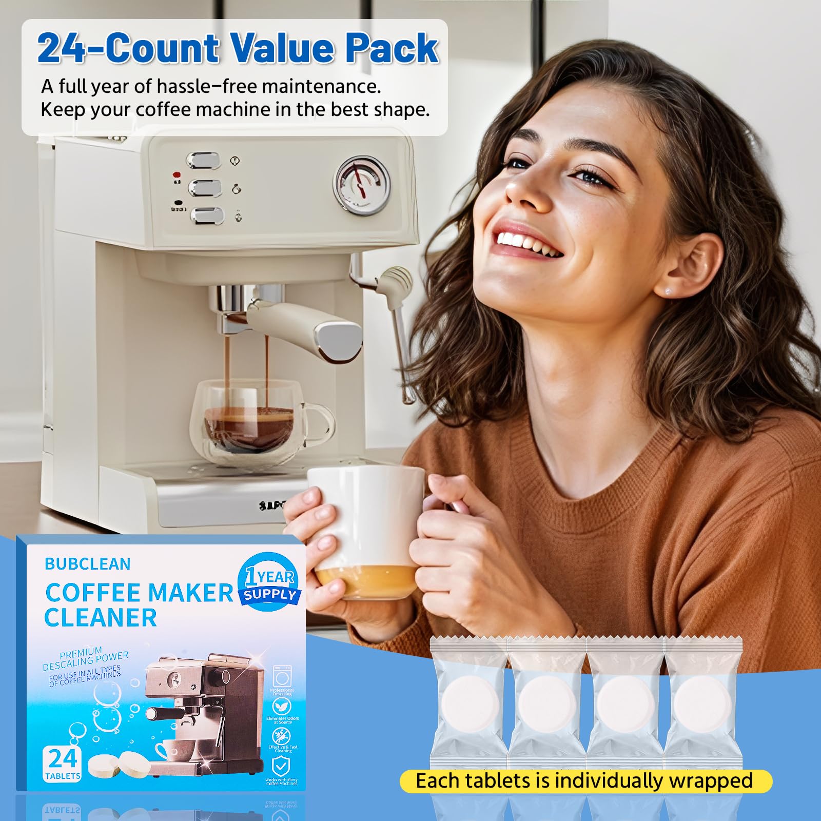 BUBCLEAN helps keep coffee tasting fresh after cleaning cycle.