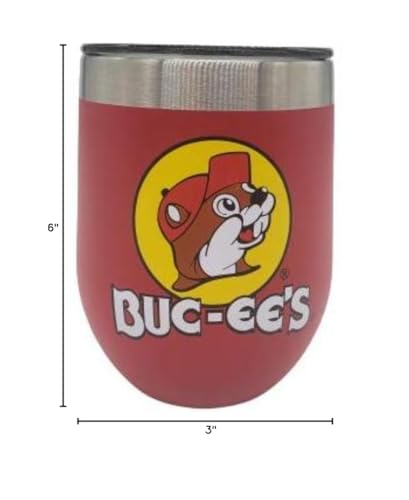 Buc-ee's 10 oz wine tumbler lid view showing durable DuraGrip coating for easy handling.