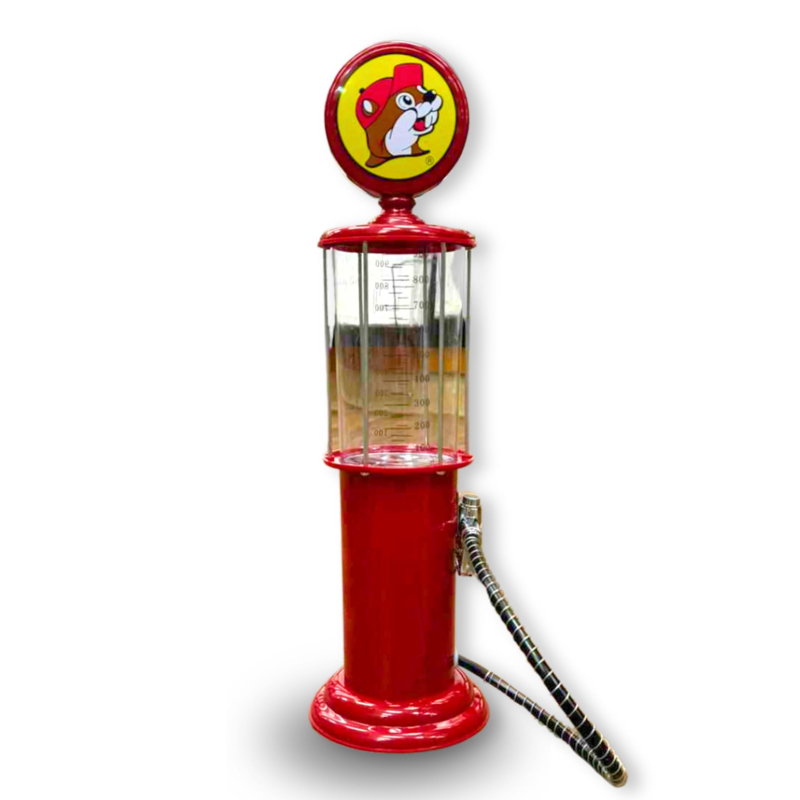 Buc-ee's red-finish beverage dispenser on a countertop for bold display