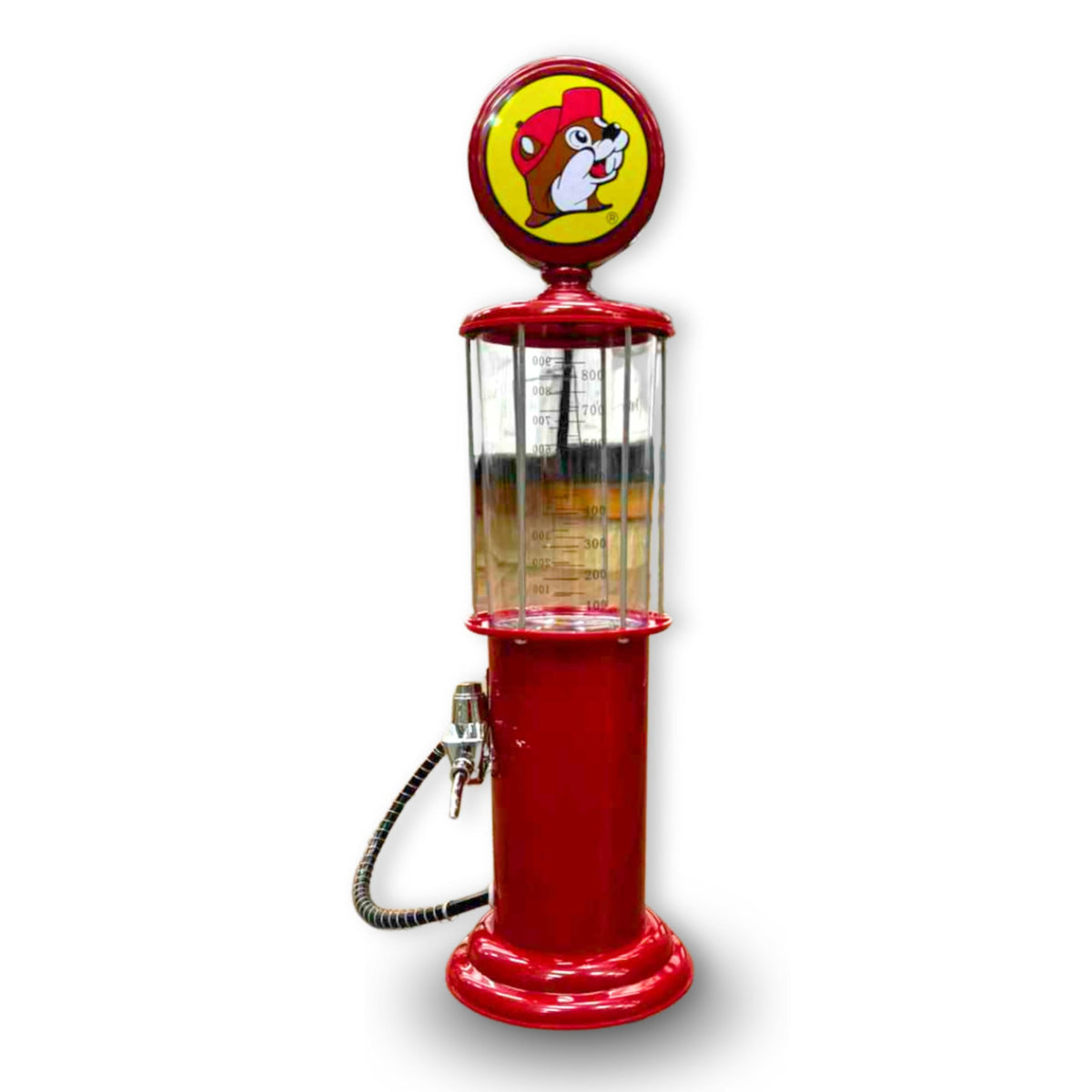 Buc-ee's gas pump beverage dispenser showing 34 oz capacity for easy refreshments