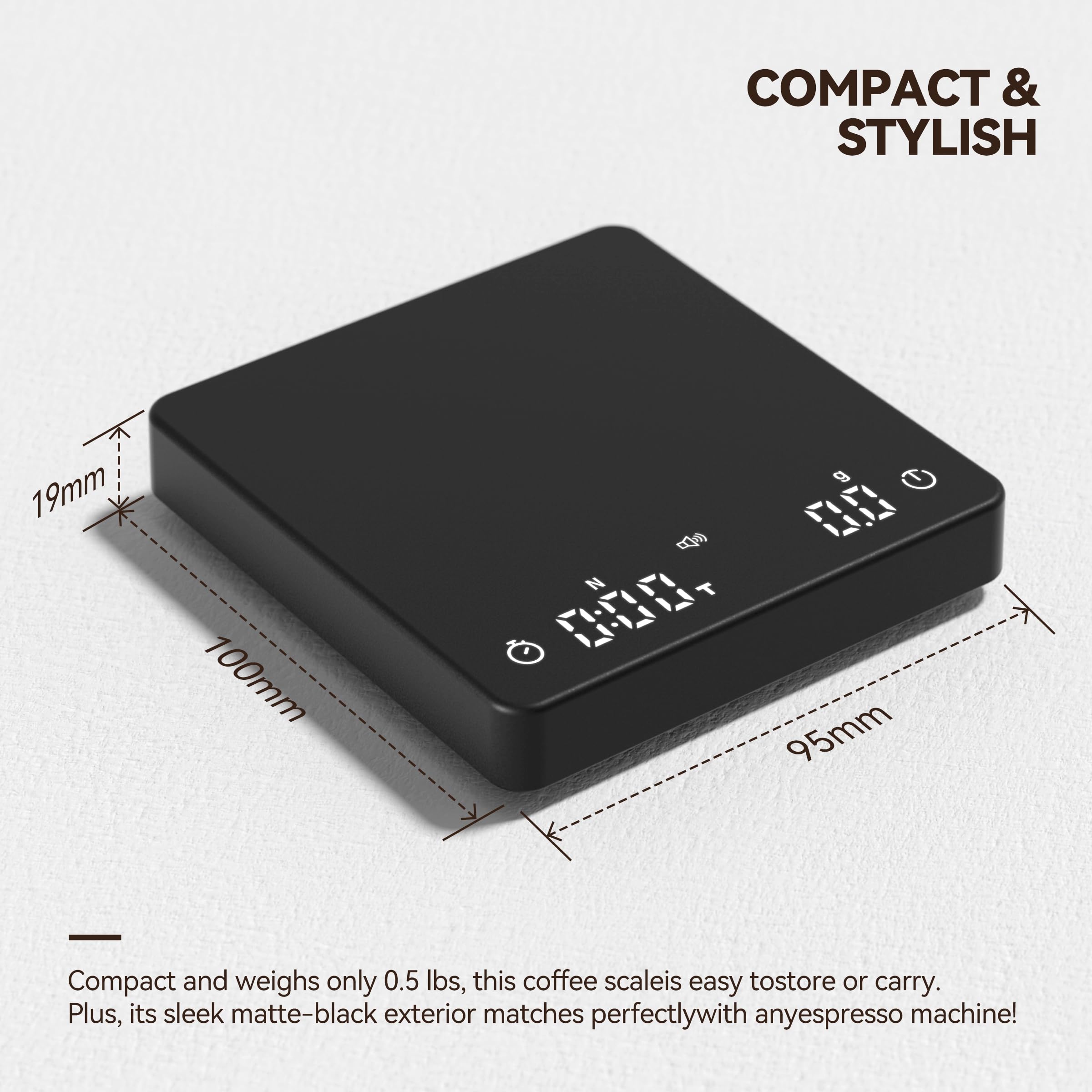 Bucanim compact coffee scale fits under most espresso machines for quick checks