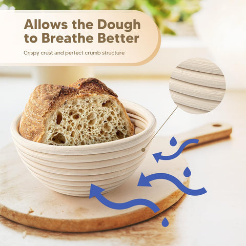 Bucciaratti mini banneton baskets round shaping highlights crust-ready dough for bakers.