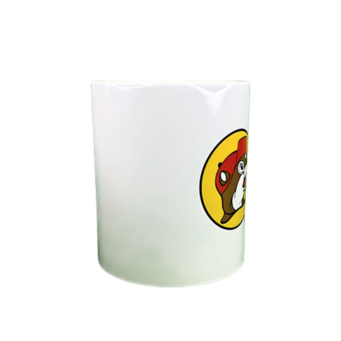 Buc-ee's beaver logo mug showcases glaze finish for durable everyday use.