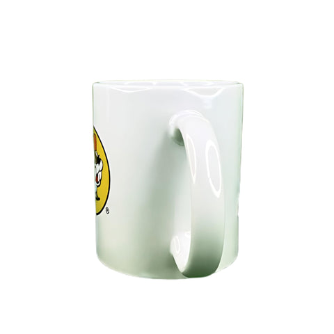 Buc-ee's 12 oz ceramic mug's ergonomic handle enhances grip while sipping.