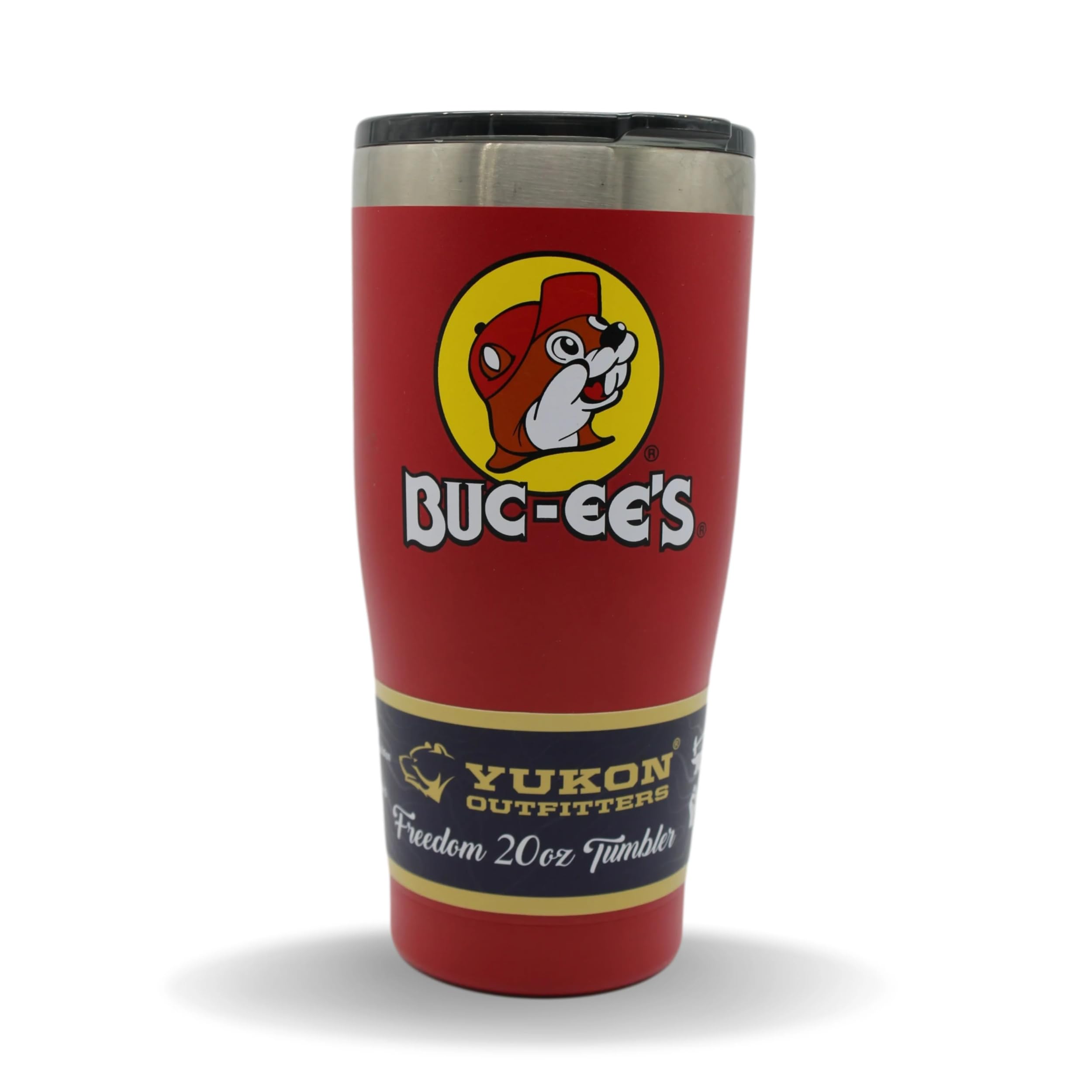 Buc-ee's red tumbler featuring Bucky the Beaver for daily hydration and temperature control.