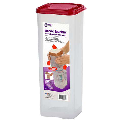 Buddeez Bread Buddy bread box keeps loaves fresh by storing in original bags.