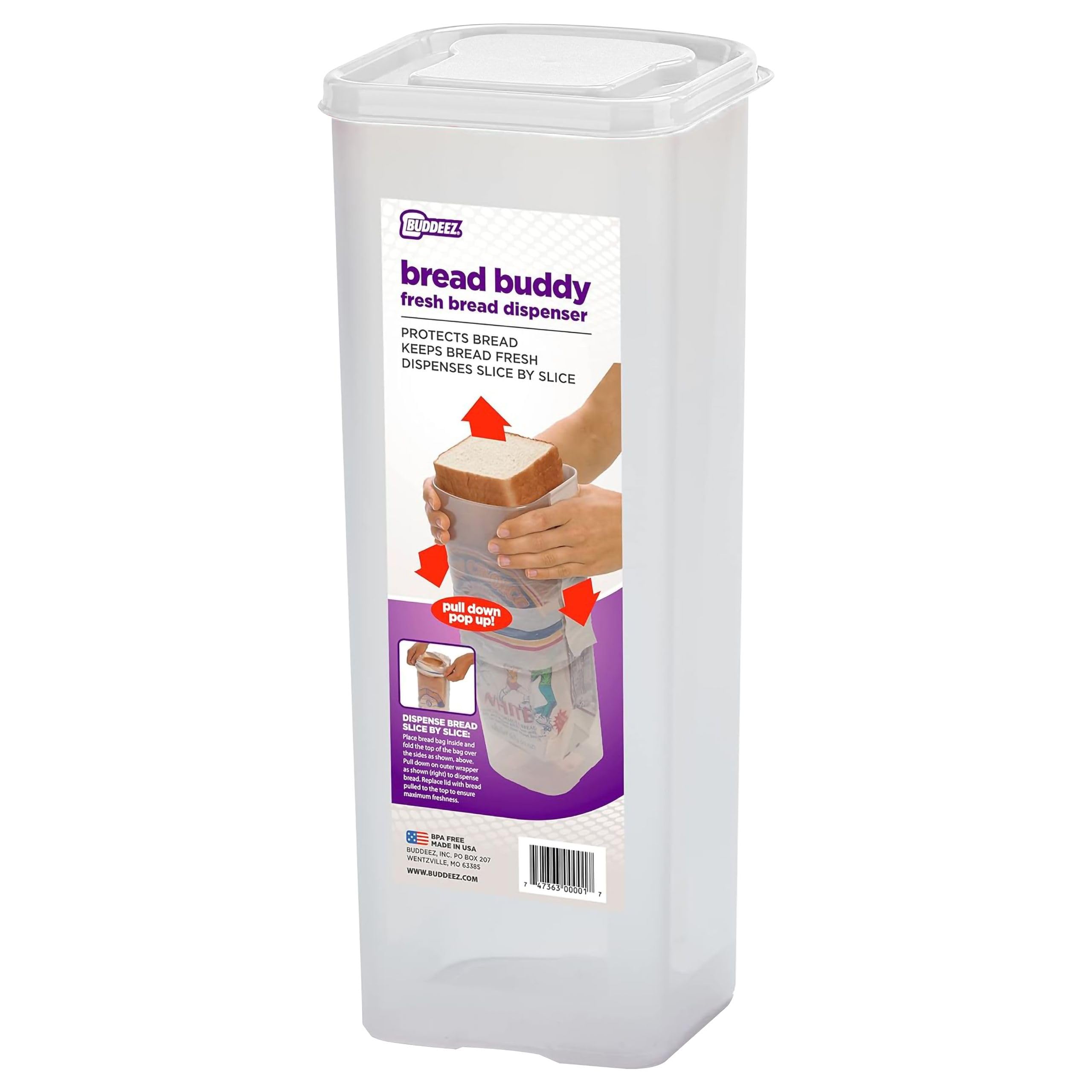 Buddeez Bread Buddy front view shows compact storage for easy access