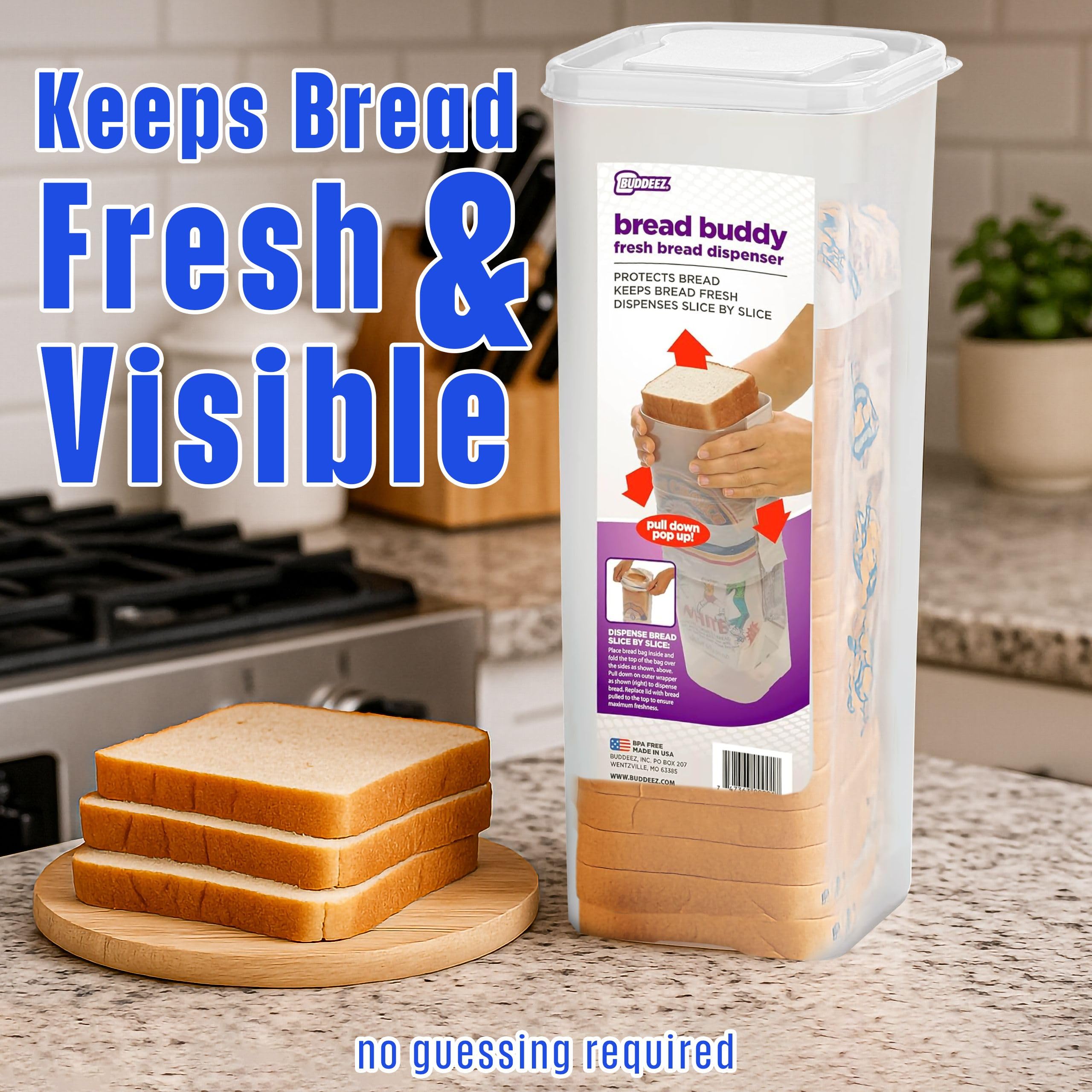 Buddeez Bread Buddy slice-by-slice dispensing keeps loaves organized