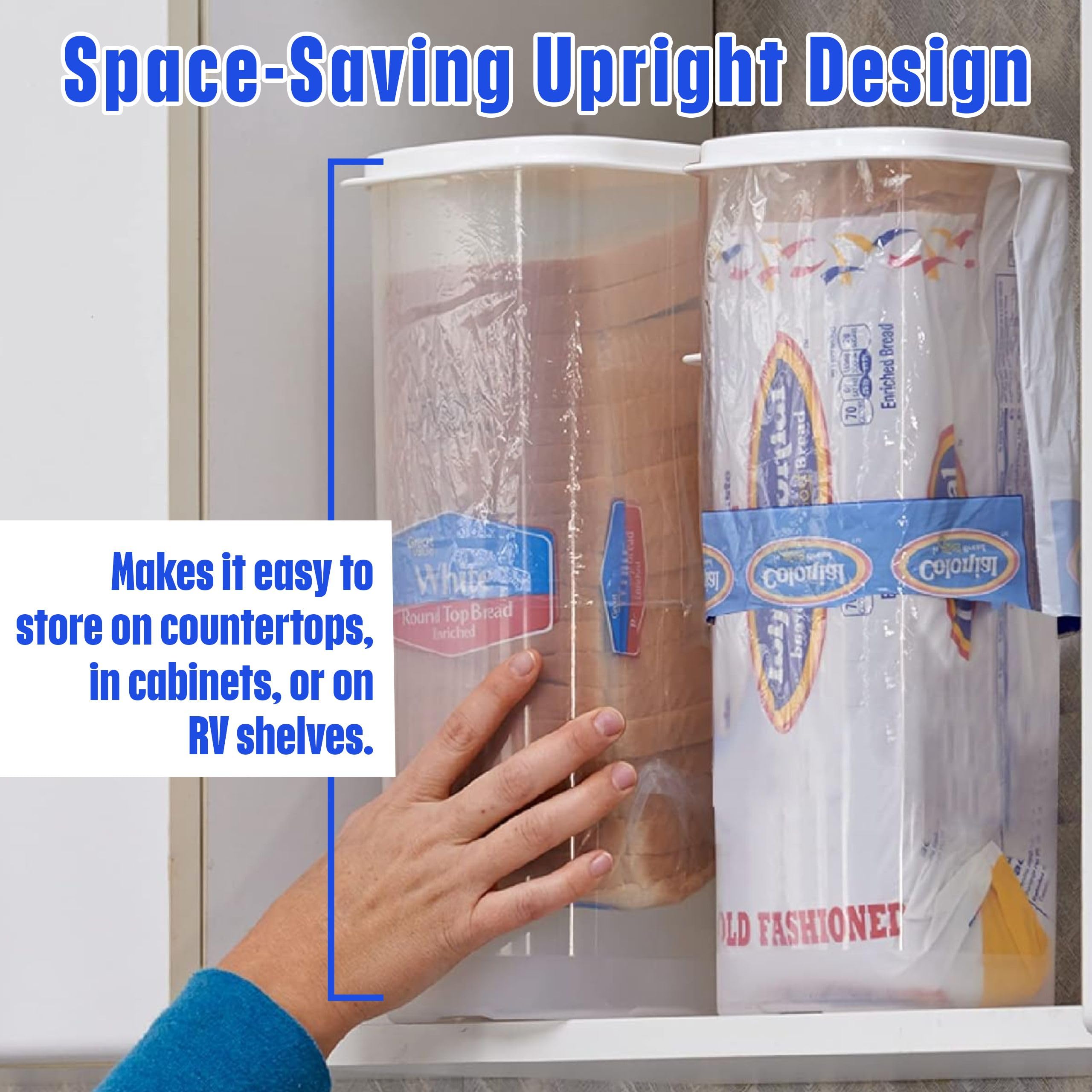 Buddeez Bread Buddy demonstrates space-saving upright storage on the counter