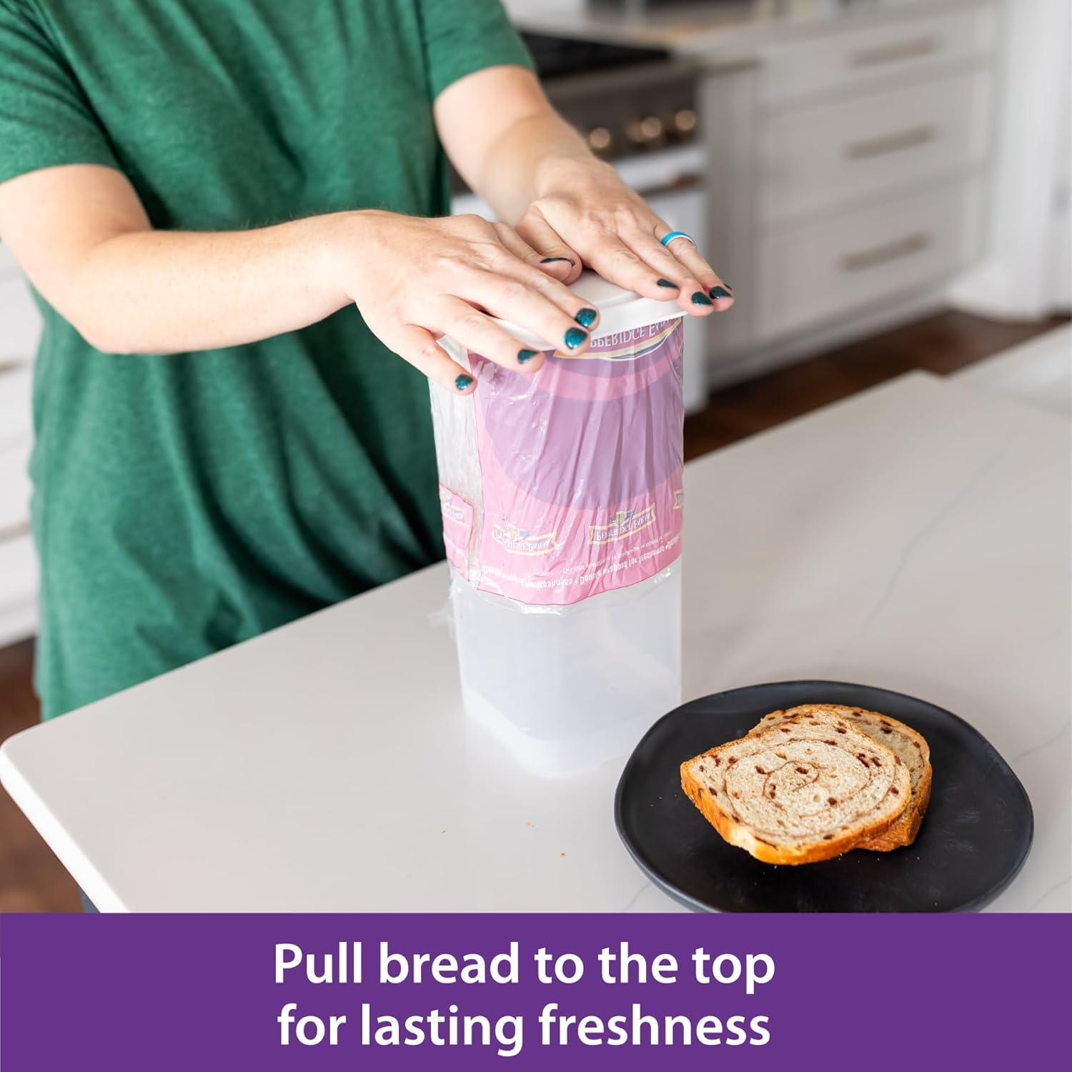 Buddeez Bread Buddy white lid provides a clean, minimalist storage look.