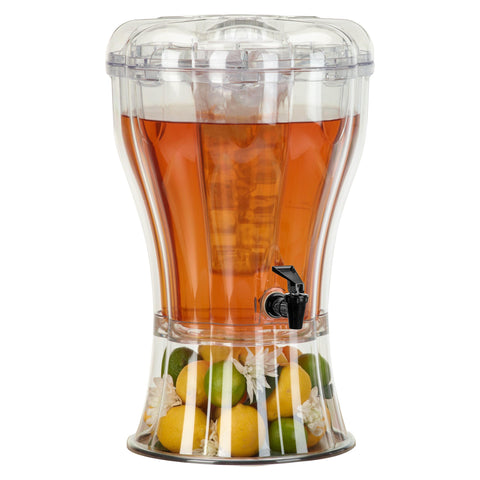 Buddeez clear drink dispenser on stand showing large capacity for gatherings