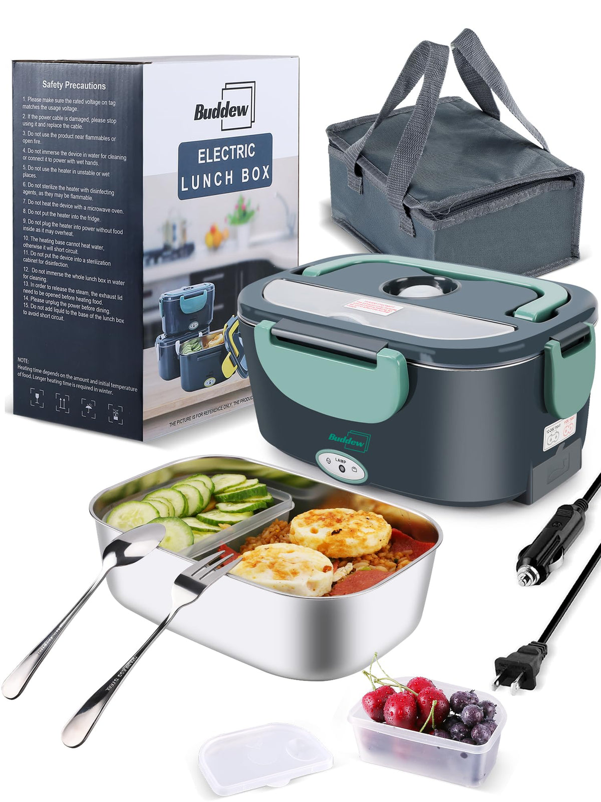 Buddew electric heated lunch box with heat plate showing fast, even warming for leftovers