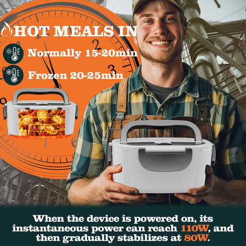 Buddew electric lunch box stainless steel container shows durable, food-grade interior.