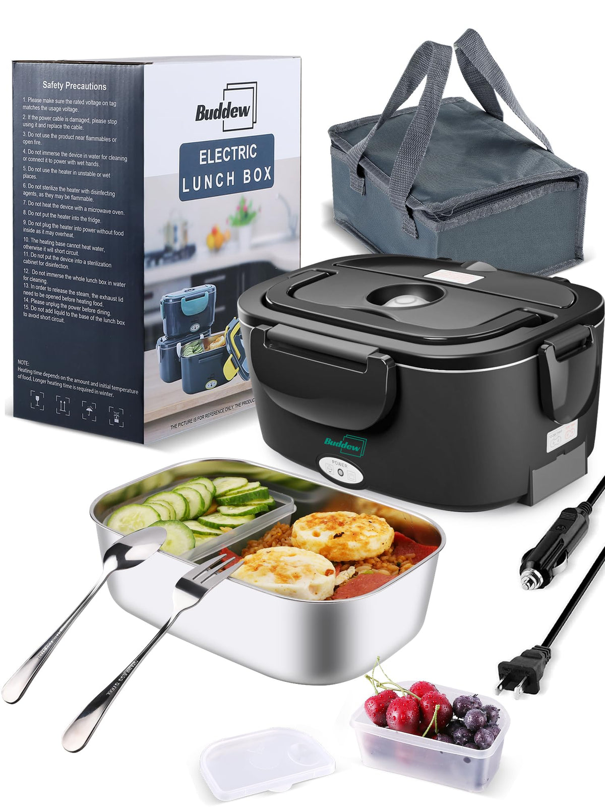 Buddew electric lunch box compact design, ideal for office meals and on the go