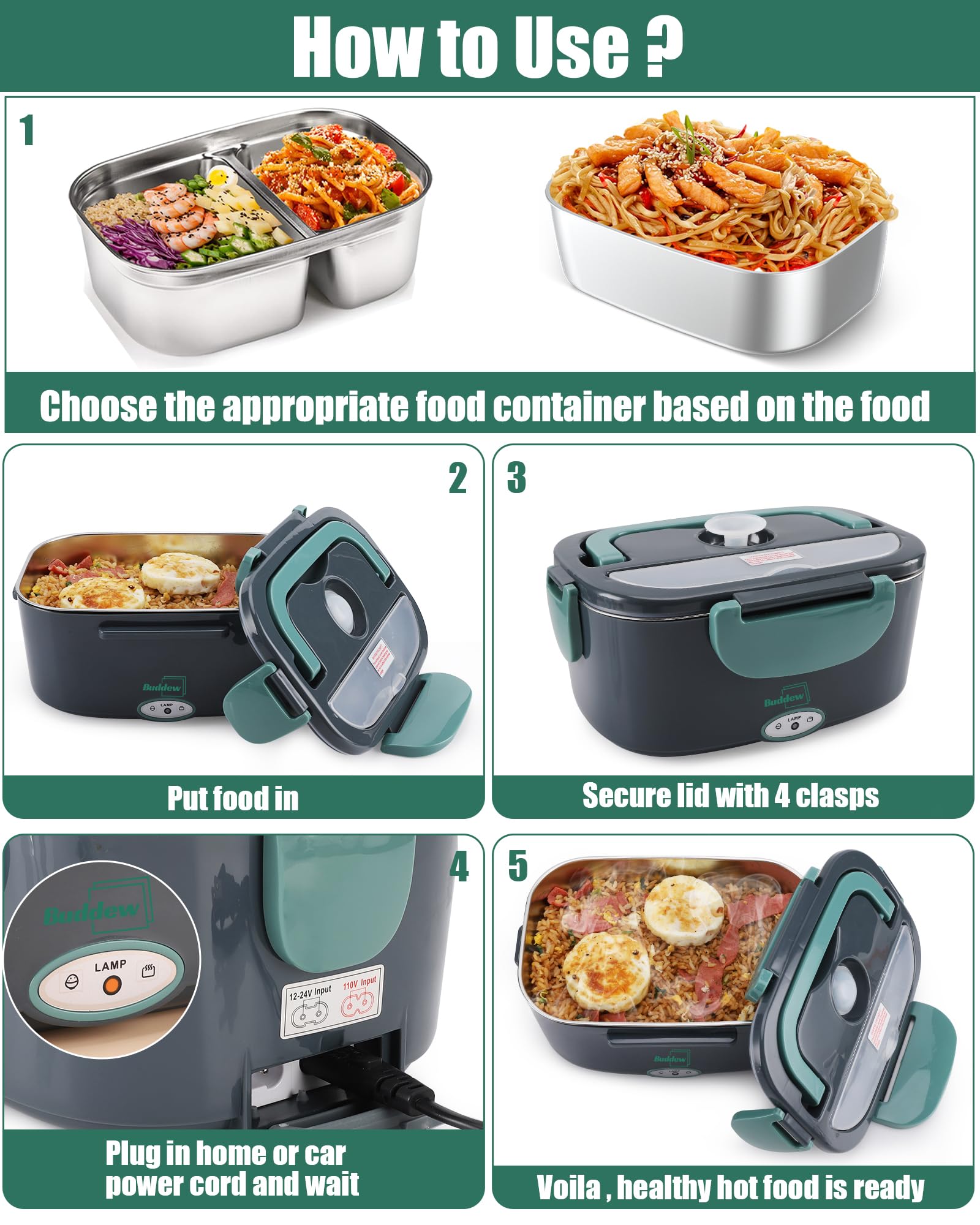 Buddew lunch box spoon fork and fruit box included for a complete meal