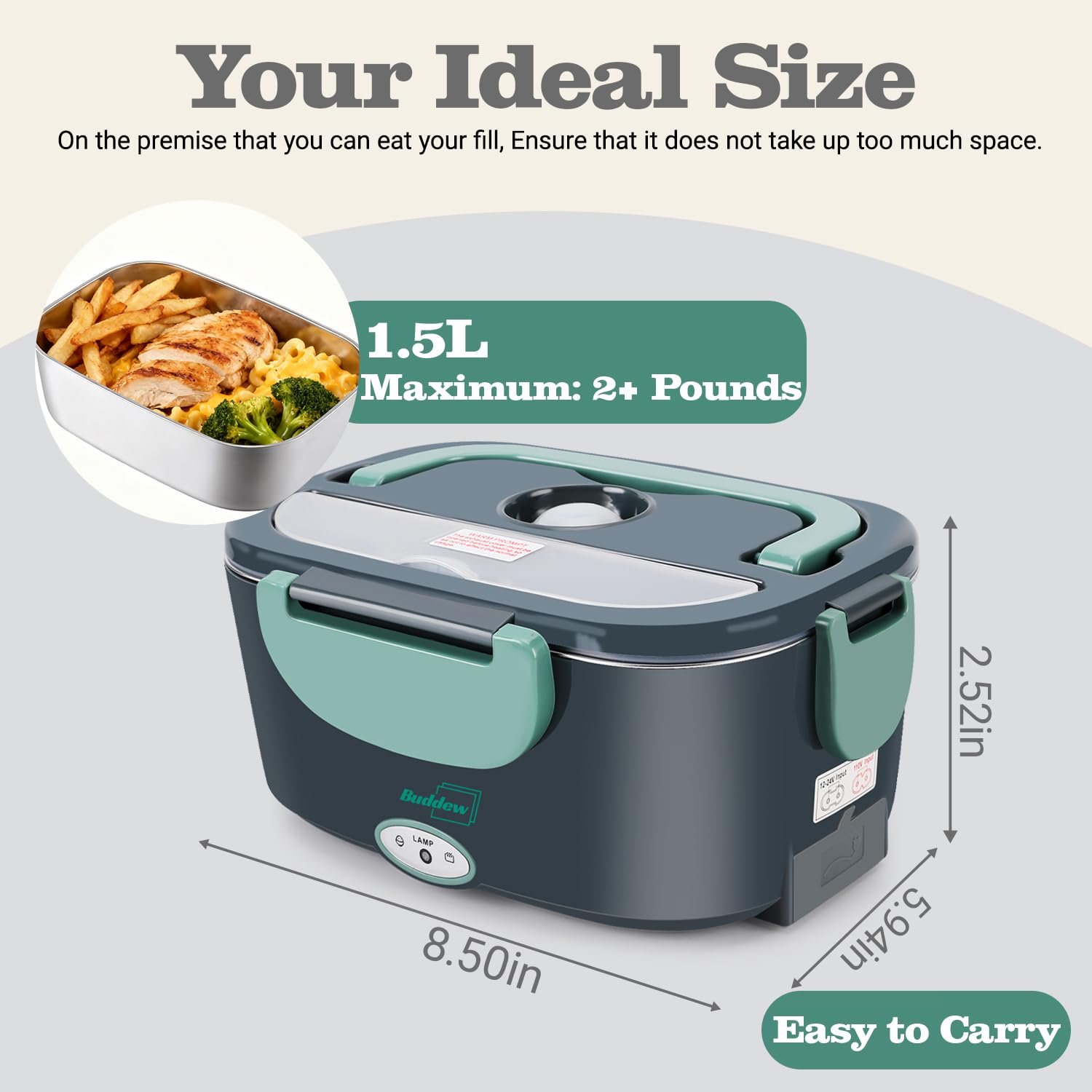 Buddew stainless steel bowl inside the lunch box for durable, safe heating