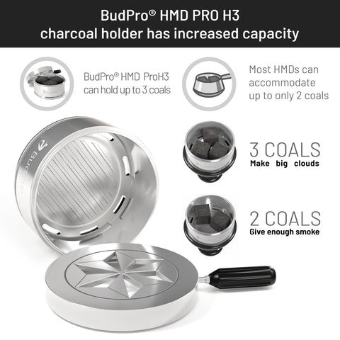 BudPro ProH3 universal bowl fit ensures broad hookah compatibility.