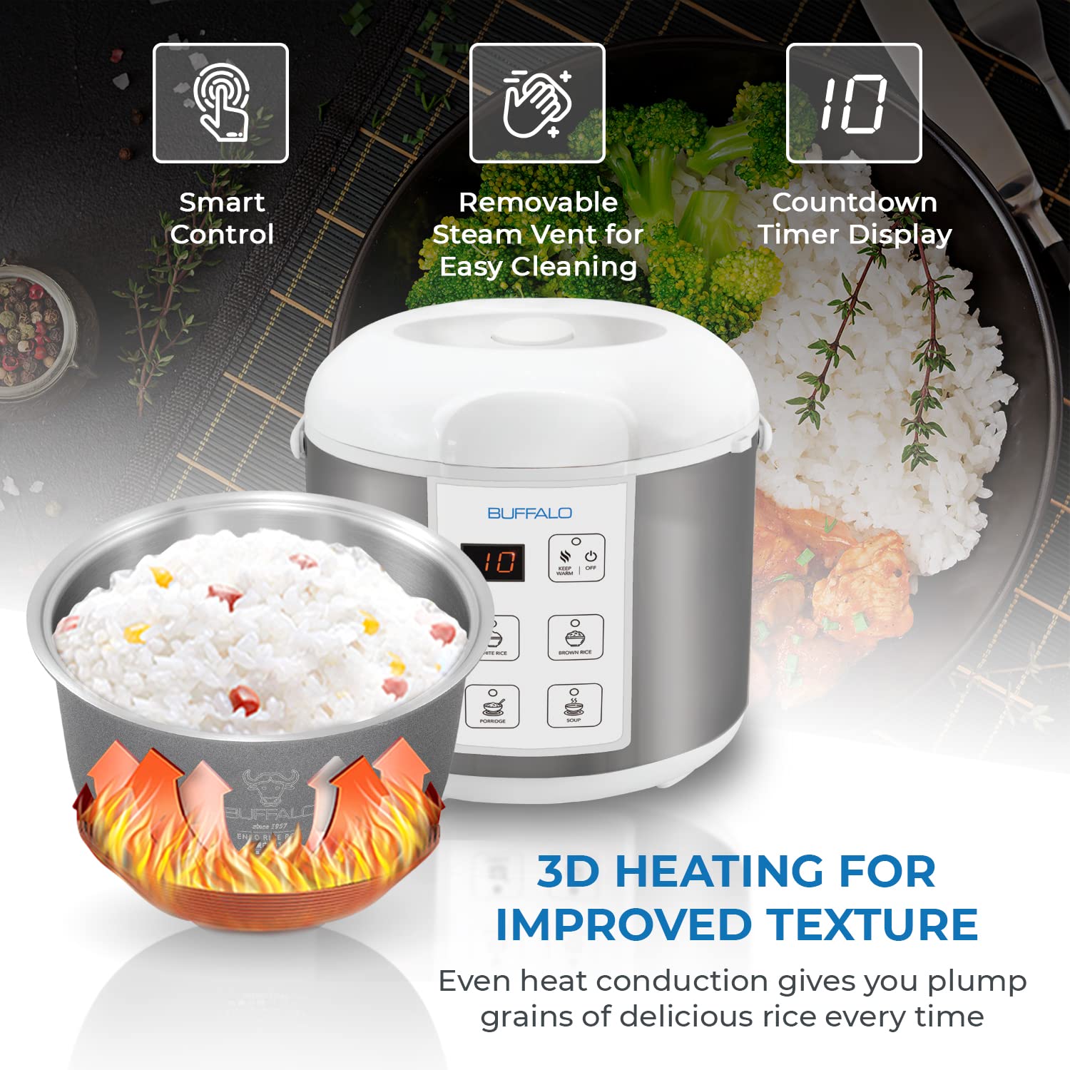 Buffalo Classic rice cooker shows up to 10-cup capacity