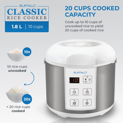 Buffalo Classic rice cooker unibody heating design for even texture