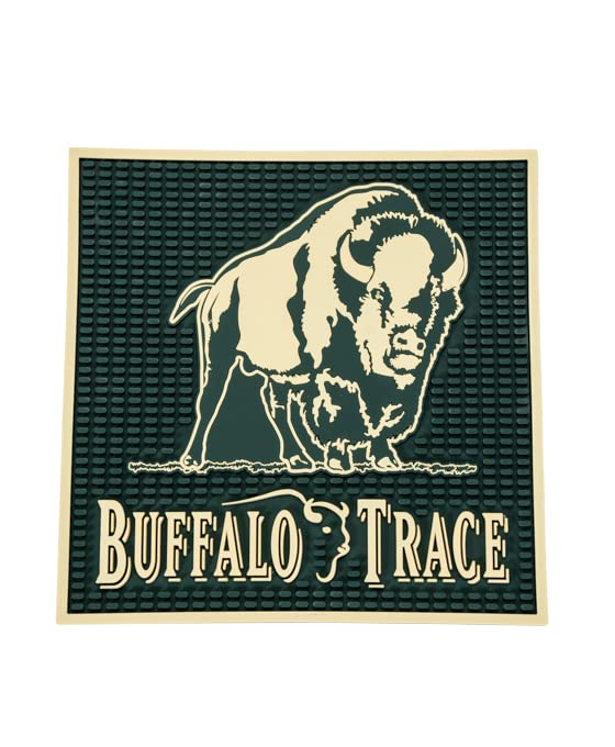Buffalo Trace bar mat green closeup demonstrating durable rubber surface for spill containment.