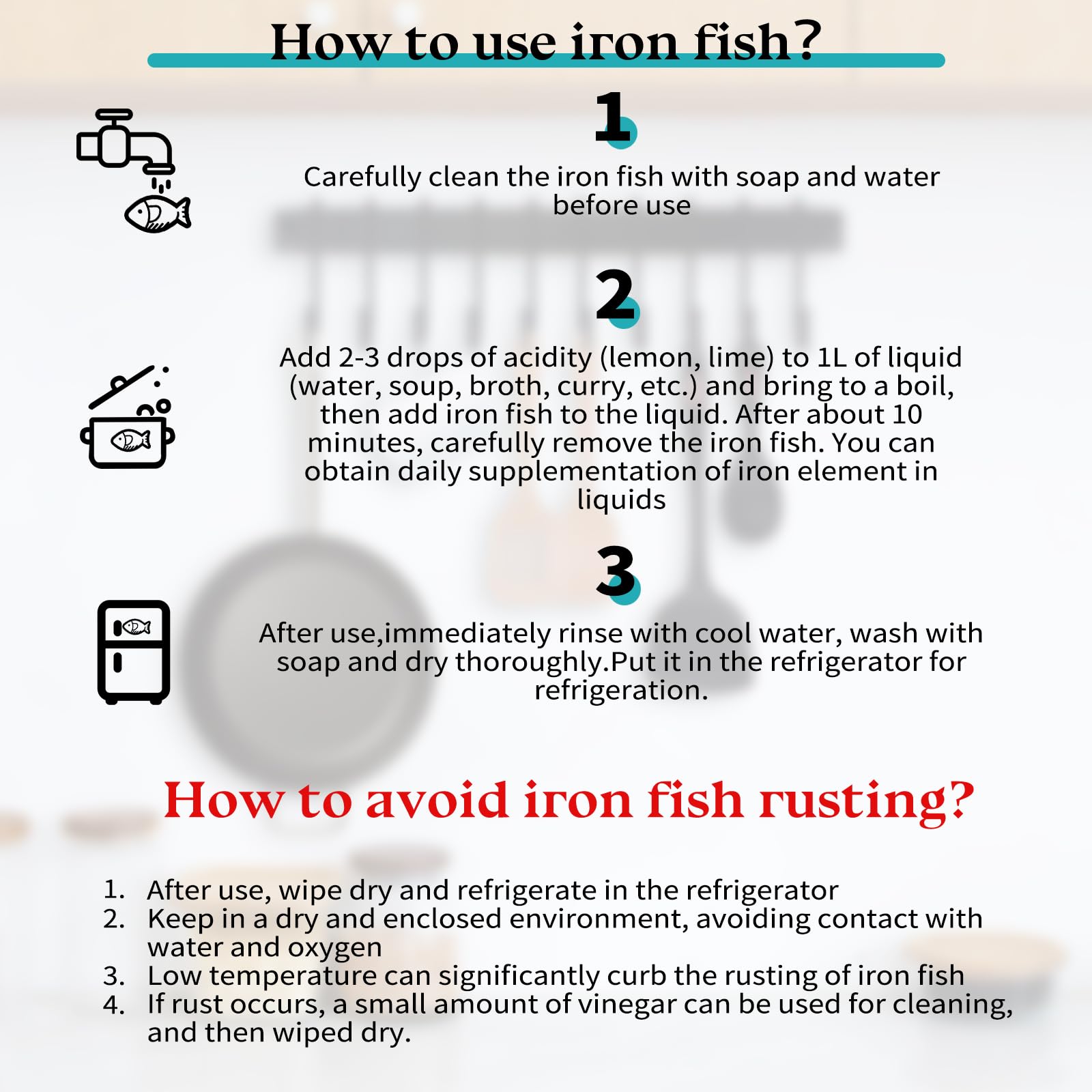 Buhobha Iron Fish hanging with cotton rope for easy kitchen storage