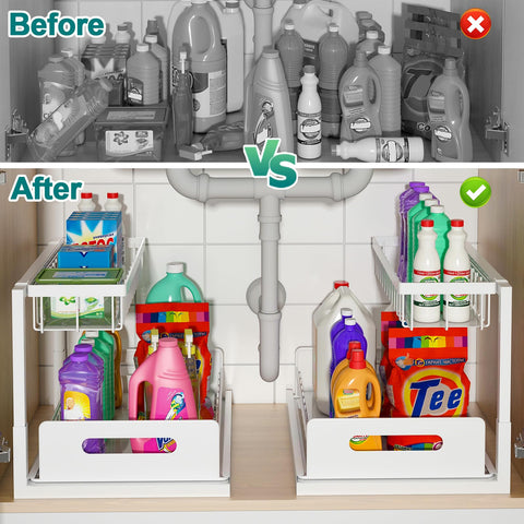 Bukfen pull-out shelf under sink for easy access to cleaners