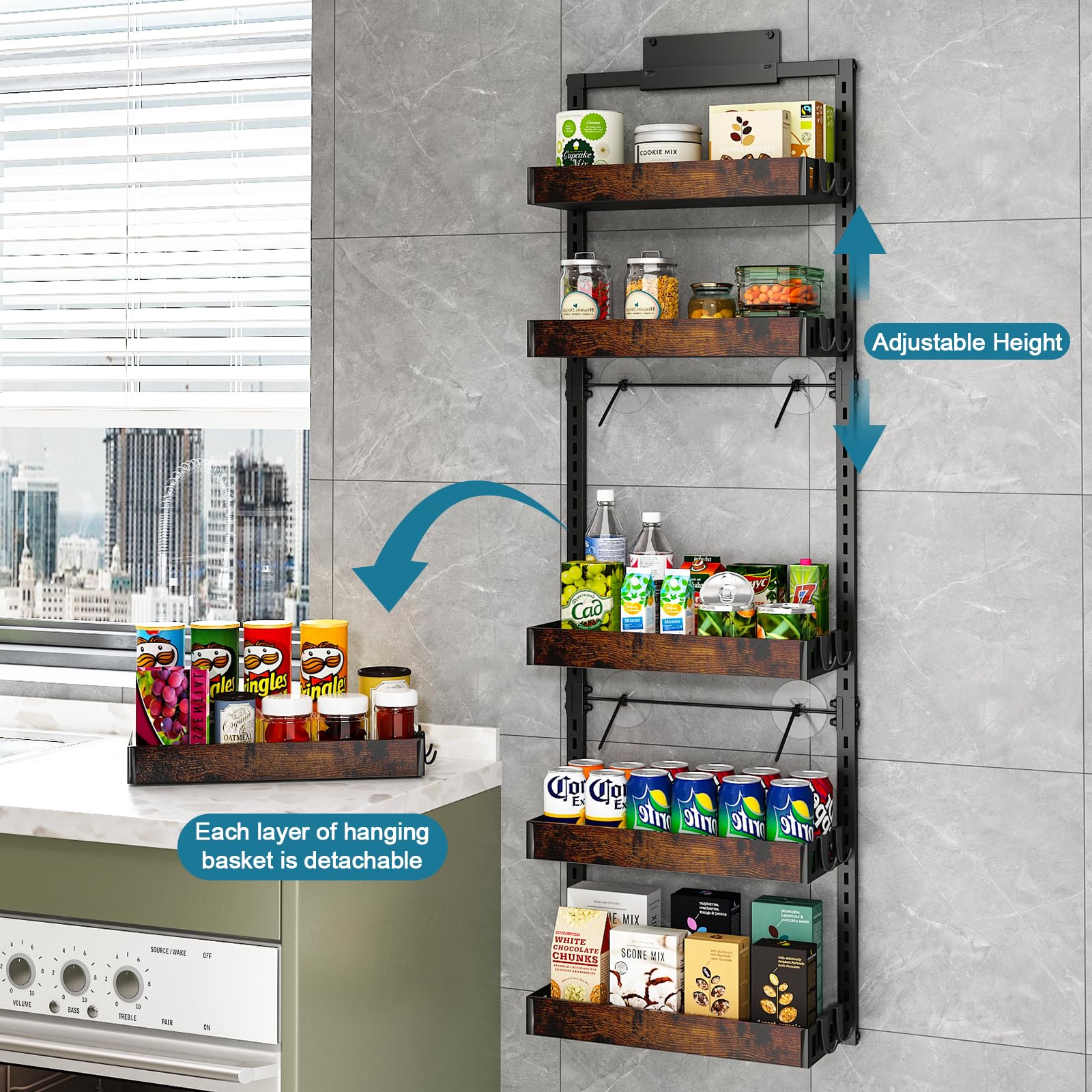 Bukfen wall-friendly design keeps spices within easy reach while preserving cabinet space.